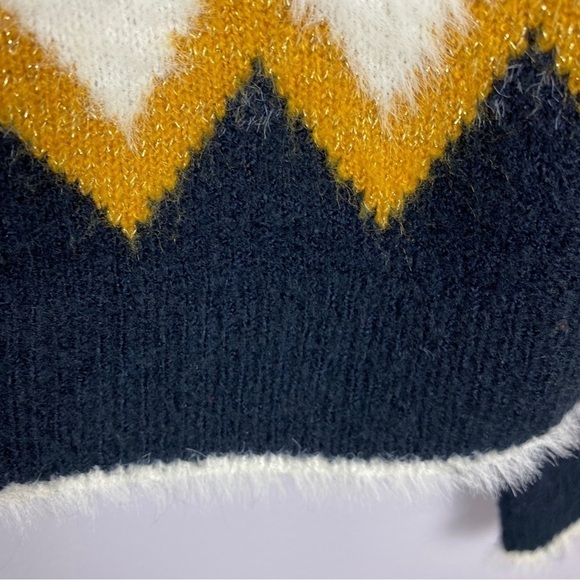 Silverflint Fairisle Soft Cozy Crew Neck Knit Sweater Medium Navy Mustard Yellow - Picture 5 of 12